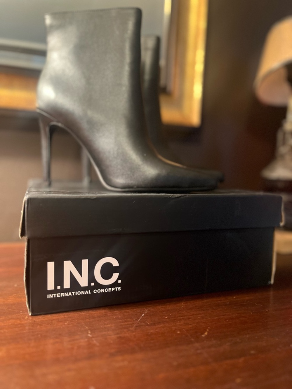 INC International Concepts Black Pointed-Toe Stiletto Ankle Boots
